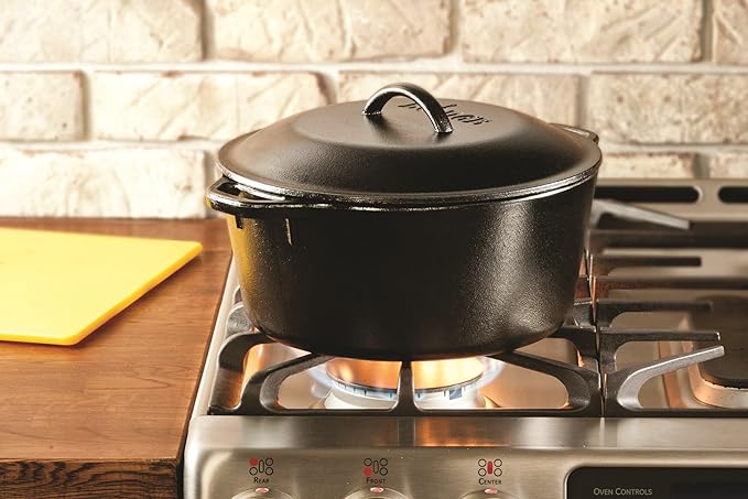 Lodge Cast Iron Dutch Oven - Loop Handle Cooking Vessel - Even Heat Retention - Oven-Safe, Versatile Pot - 7 Quart