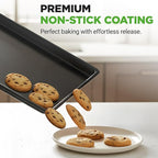 NutriChef Nonstick XL Cookie Sheet Baking Pan - Extra Large 22 Inch x 16 Inch with Raised Edges, Thick Carbon Steel Oven Baking Sheet for Jelly Rolls, Cookies, Cakes, & Pastries - Black