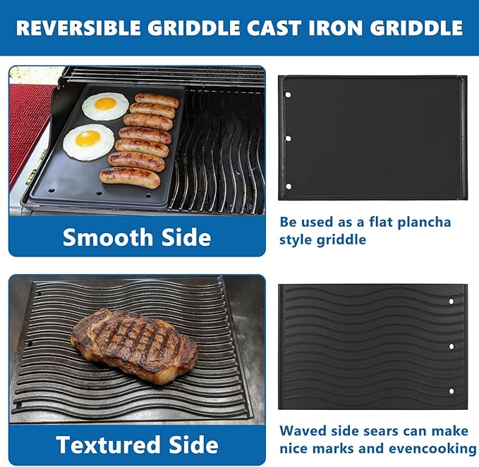 SafBbcue 56040 56041 Reversible Griddle Compatible with Charcoal/Gas Grills Napoleon Prestige 500 Pro 500 Parts Napoleon Built-In/LEX Series Grills, Compatible with Charbroil, Traeger, Pit Boss Grill