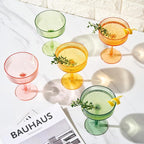 Khen Shatterproof Acrylic Ribbed Vintage Art Deco Martini, Champagne & Cocktail Spring & Summer Bright Pastel Colors Plastic Coupe Glasses | 5 Set | 8oz Ripple Classic Indoor & Outdoor, European Style