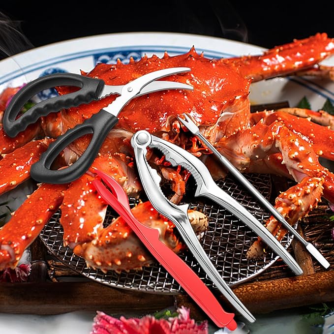 suoundey Seafood Cracker Tool Set With Lobster Sheller Stainless Steel Crab Crackers Crab Leg Fork Seafood Scissors And Storage Bag, Crab Leg Pick Utensils Set Crab Eating Tools (24Pcs)