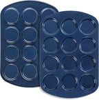 Webake Non-Stick Muffin Top Pan for Baking Egg Bites, Whoopie Pies, Cookies, Yorkshire Pudding, Heavy Gauge Carbon Steel Set of 2