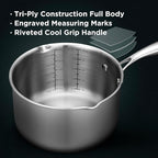 Tri-Ply Stainless Steel Sauce Pan with Steamer Basket & Straining Glass Lid— 2-in-1 Multi-Function Pot for Steaming, Boiling & Simmering — Healthy, Durable, Rust-Resistant, Professional-Grade Cookware