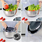 supernal 5.3Qt Salad Spinner Lettuce Spinner with Stop Button Vegetable Dryer Fruit Washer Chopper Bowl Non-Slip Base Dishwasher Safe Fruit Washing Bowl with Strainer Clear Lid & Drainage Hole Black