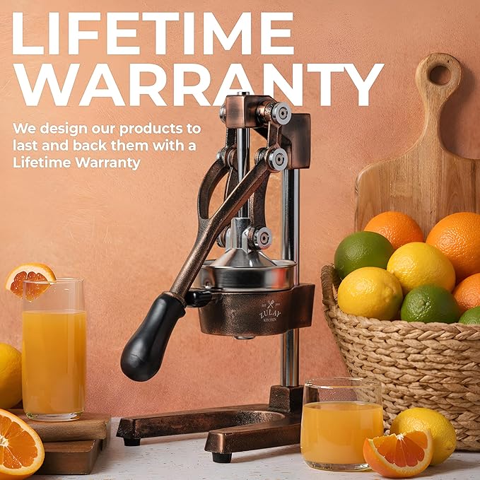 Zulay Kitchen Cast Iron Juicer - Easy-to-Clean Heavy-Duty Manual Juicer, Professional Citrus Juicer - Stainless Steel Lemon Squeezer - Manual Citrus Press & Orange Squeezer - Orange Juicer (Copper)