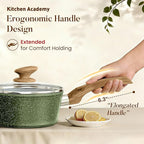 Kitchen Academy Non Toxic Pots and Pans Set Non Stick - 12 Piece Induction Cookware Sets, Green Granite Nonstick Cooking Pot and Pan, PFOA&PFOS Free