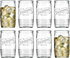 Glaver's Set of 8 Tumbler Glass Cups 20 OZ Mason Stemless Tall Drinking Glasses For Everyday Use, Modern yet Vintage Original Mason Logo Glassware for Bar, Water, Beer, Juice.