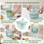 Large 5.2 Qt Glass Salad Spinner Vegetable Dryer with Drain Microwave Safe Dishwasher Safe with Transparent Lid Crank Handle Quick Spin Greens Washer for Lettuce Herbs Fruits