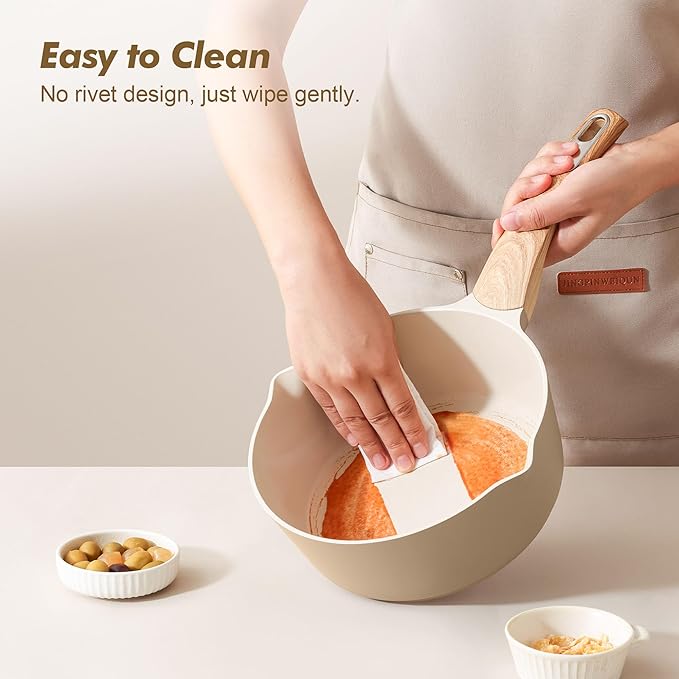 SENSARTE 1.5 & 2.5 Quart Ceramic Sauce Pan Sets with Lid, Cooking Pots Set, Nonstick Saucepan Set with Pour Spout, Small Kitchen Pot, Non toxic Saucepot, Induction Comptable, PFOA PTFE PFAS Free