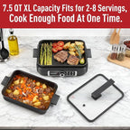 Slow Cooker, Techwood 7.5-Quart Multi-Cooker with 5-Level Heat Settings, Come with Non-stick Skillet Pan & Cooking Pot, Dishwasher Safe, Black