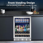 Beverage Fridge 24 Inch Beverage and Wine Cooler Built-in or Freestanding - 120 Cans & 16 Bottles Capacity Wine Refrigerator Cooler