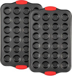 Tiawudi Mini Muffin Pan, 24 Cavity Cupcake Pan, Nonstick Baking Pan, Heavy Duty Small Muffin Tin with Silicone Grip Handles, Set of 2