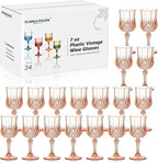 XUWAIDSGN 24 Pcs 7oz Plastic Vintage Wine Glasses Drinking Glasses Unbreakable Wedding Glassware Crystal Water Goblets Reusable Drinkware Vintage Champagne Flutes (24, Pink)