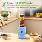 Mix&Shake Blender, 20 oz Portable Blender, 600W Motor, Pulse, ON/OFF Functions, Stainless Steel Blades, Shakes, Sauces, Smoothie Maker, (1) 20 oz To-Go Bottle, Blue, MSKM-600 A