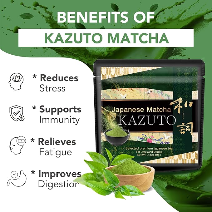 Kazuto Premium Grade Matcha Green Tea Powder - Premium First Harvest Single Origin USDA Organic Gluten-Free Vegan, 100% Pure Unsweetened No Additives from Shizuoka 1.06oz