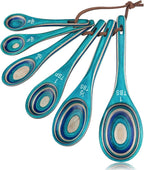 6pcs Measuring Spoons Set, Unique Pakkawood Measuring Spoons Includes 1/8 tsp, 1/4 tsp, 1/2 tsp, 1 tsp, 1/2 tbsp & 1 tbsp for Cooking & Baking, Cute Kitchen Gadgets Gift(Turquoise Blue)