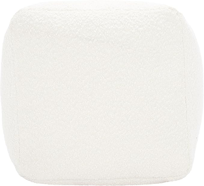SAFAVIEH Couture Collection Samuels Ivory Boucle Ottoman Square Pouf (Fully Assembled)