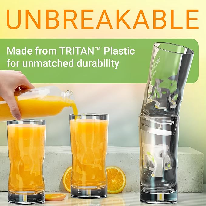 Bravario Unbreakable Plastic Drinking Glasses 17 oz | Dishwasher Safe Shatterproof 100% Tritan Water Tumblers | BPA Free Reusable Outdoor Highball Drinkware | Set of 4