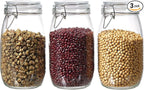ODBCYWM 51oz Glass Food Storage Jars with Airtight Lids, Set of 3 – Clear Preserving Seal Wire Clip Fastening Canisters for Kitchen Canning, Flour, Cereal, Pasta, Sugar, Beans, Pickling Jars (51oz*3)