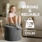 Round Boucle Pouf Ottoman Footrest – Soft & Lightweight Footstool with Full Foam Filling for Living Room, Bedroom