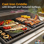 Reversible Cast Iron Griddle, 16.75" x 9.5" Stove Top Griddle Reversible Griddle Plate, Rectangular Flat and Ribbed Stovetop Griddle, Double Burner Flat Top Griddle Pan for Gas Grill