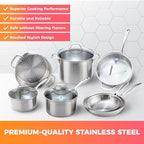 Mueller Pots and Pans Set 11-Piece, Ultra-Clad Pro Stainless Steel Cookware Set, Ergonomic and EverCool Stainless Steel Handle, Includes Saucepans, Skillets, Stockpot, Saute Pan, Steamer