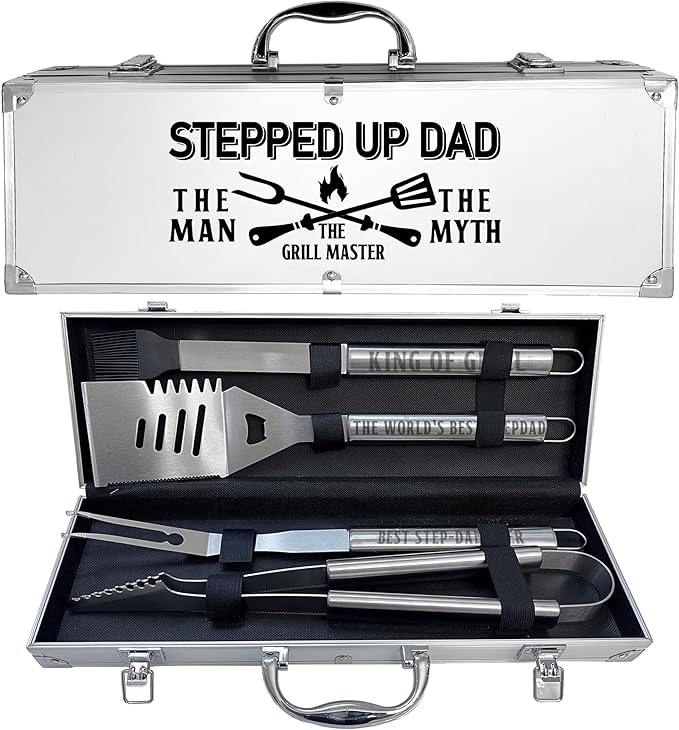 Step Dad Gifts, Fathers Day Step Dad Gifts from Step Daughter Heavy Duty Grilling Accessories Kit for Backyard BBQ, Thick Stainless Steel Grill Utensils with Non-Slip Handle Tool Grilling Gift for Man