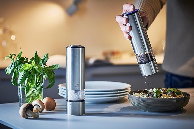 u'Select electric salt and pepper mills in stainless steel, 20 cm