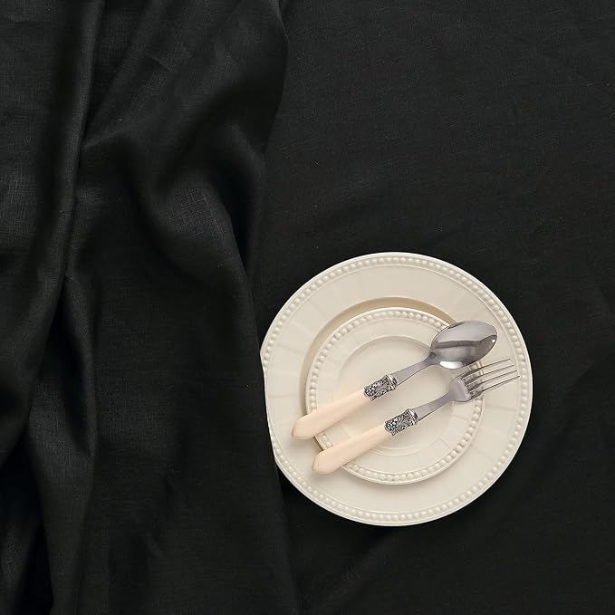 Solino Home Black Linen Tablecloth 60 x 120 Inch - 100% Pure Linen Table Cloth for Rectangle Tables - Fete, Machine Washable Tablecloth for Winter, Christmas, Holiday, New Year