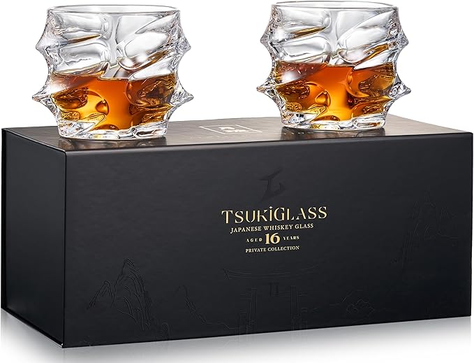 Storm Japanese Crystal Whisky Glasses – 100% Ultra Clarity Lead-Free Crystal – Set of 2 Premium 10oz Old Fashioned Tumblers for Bourbon, Scotch & Cocktails (Small, 2, Count)