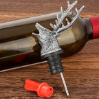 LKKCHER Deer Head Wine Bottle Pourer and Stopper Birthday Gifts Hunting Gifts for Hunters Men Dad Liquor Bottle Pourers Spout for Alcohol Spirits, Stag Gifts Wine Gifts, Dark Silver