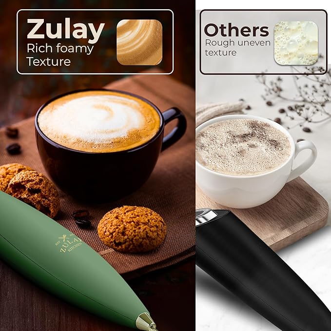 Zulay Kitchen Patented Tornado Triple Whisk Milk Frother with 4 Duracell Batteries – Handheld Foam Maker for Coffee, Lattes, Matcha & Hot Chocolate – Rich, Creamy Froth in Seconds - Olive & Gold