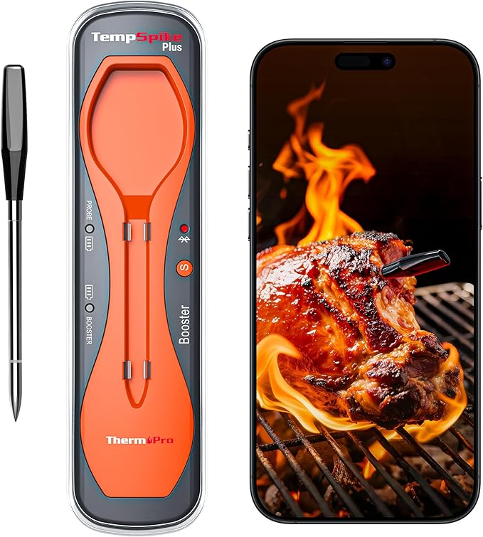 ThermoPro 600FT Wireless Meat Thermometer with Upgraded Ultra-Thin Probe, Bluetooth Meat Thermometer Wireless for Outside Grill, Smoker Thermometer for BBQ Oven Rotisserie Sous Vide (TP970)