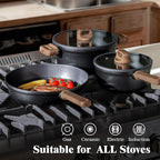 SENSARTE 20Pcs Nonstick Pots and Pans Set, Black Titanium Non Stick Cookware Set, Healthy Kitchen Cooking Set, Induction Compatible, Dishwasher Safe, PFOA/PFOS Free