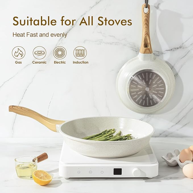 SENSARTE Nonstick Ceramic Frying Pan Skillet, 9.5 Inch Omelet Pan, Healthy Non Toxic Chef Pan, Induction Compatible Egg Pan with Heat Resistant Handle, PFAS-Free (Pack of 2)
