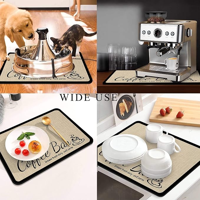 Coffee Mat for Countertops ,Coffee Bar Accessories Fit Under Coffee Maker Espresso Machine, Absorbent Hide Stain Rubber Mat for Countertop ,Dish Drying Mat for Kitchen Counter (D-Beige, 17"x31.5")