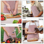 NLUS 2 Pack Cooking Aprons for Women with Pockets, Adjustable Kitchen Bib Aprons Chef Aprons for Women Men(Red Pinstripes)
