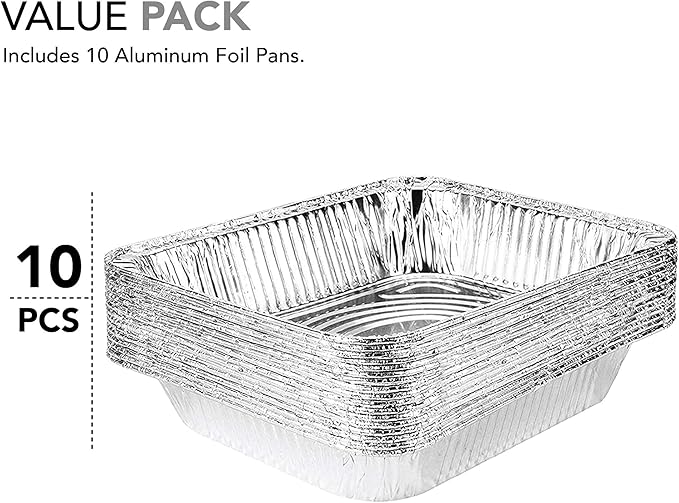 Stock Your Home Aluminum Pans 9x13 Disposable Foil Pans (10 Pack) - Half Size Steam Table Deep Aluminum Trays - Tin Foil Disposable Pans Great for Cooking, Heating, Storing, Prepping Food