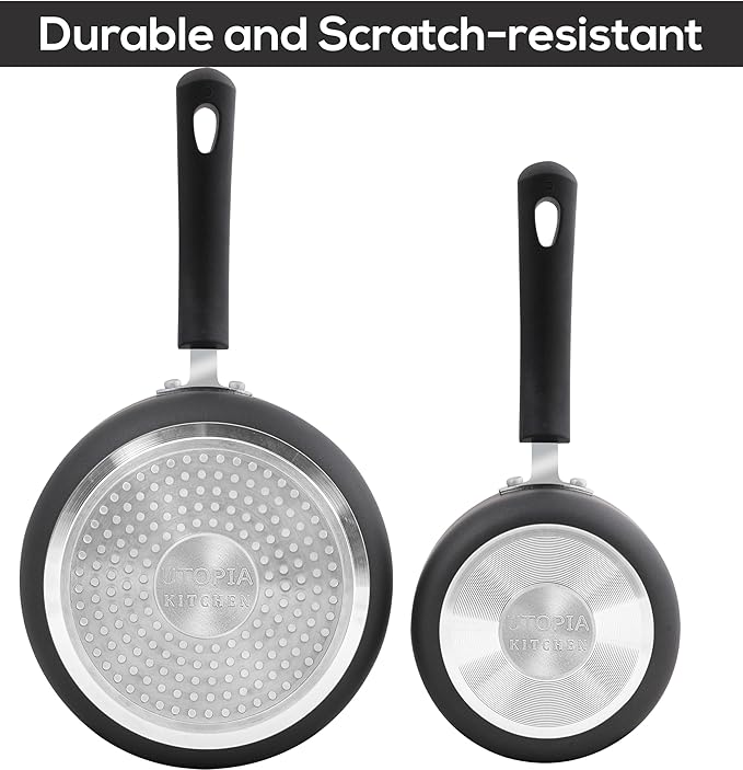 Utopia Kitchen Nonstick Stock Pot Saucepan Set with Lids, 1.5 Quart and 3 Quarts Multipurpose Stock Pots Set for Home, Kitchen or Restaurant, Grey & Black
