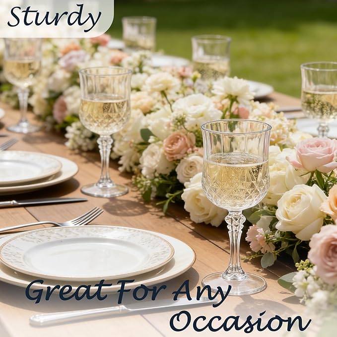 Plastic Wine Glasses, Plastic Goblets Vintage Style Cordial Unbreakable Drinking Glasses, Reusable Drinkware for Wedding Reception, Grand Event Party Supplies,Mother's Day(12, Transparent)