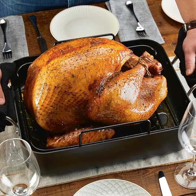 KitchenAid Hard Anodized Roasting Pan/Roaster with Removable Rack, 13 Inch x 15.75 Inch - Matte Black