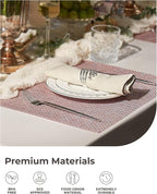Leetaltree Luxury Pink Iridescent Placemats Set of 4 - Waterproof Washable for Wedding, Anniversary, Festive and Daily Use - Sparkling Table Mats Table Decor - Hand-Cut