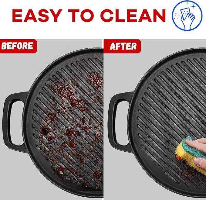 GGC Cast Iron Reversible Griddle, 12 inch Griddle Pan for Stove Tops, Gas Grills and Outdoor Cooking, Double-sided Griddle Plate with Baking Flat and Ribbed