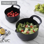 COOK WITH COLOR Nesting Plastic Mixing Bowl Set with Pour Spouts and Handles, Black Speckled, 6 Piece Non-Slip