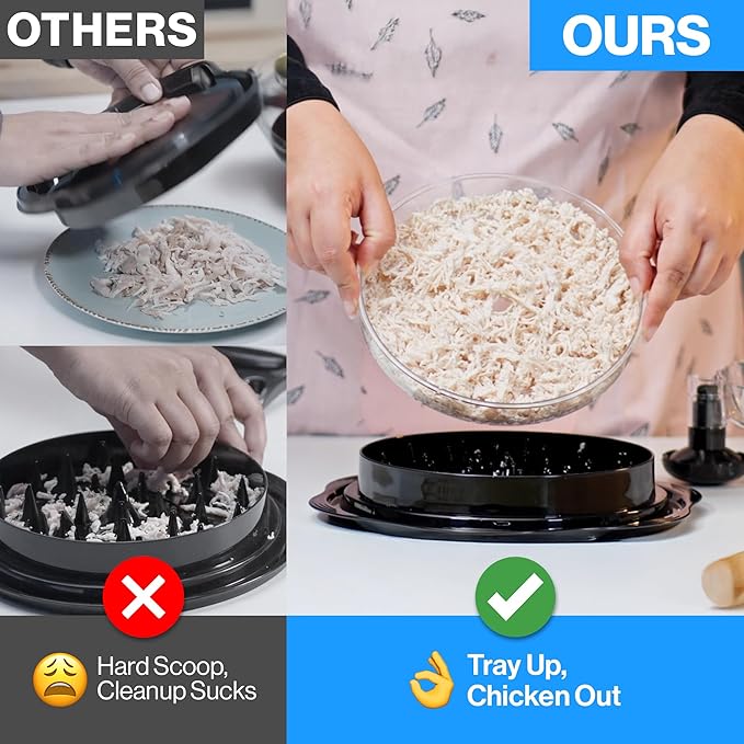 3 Layer Pro Chicken Shredder with Removable Tray, Meat Claws, Brush - 10'' Chicken Breast Shredder Tool Twist, Meat Grinder Machine, Meat Shredder, Anti-Slip - For Chicken Beef Pork Veg