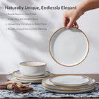E-far Plates and Bowls Set for 4, 12-Piece Stoneware Dinnerware Sets, Ceramic Dinning Ware Reactive Glaze Dishes Set, Microwave & Dishwasher Safe - Seashell White