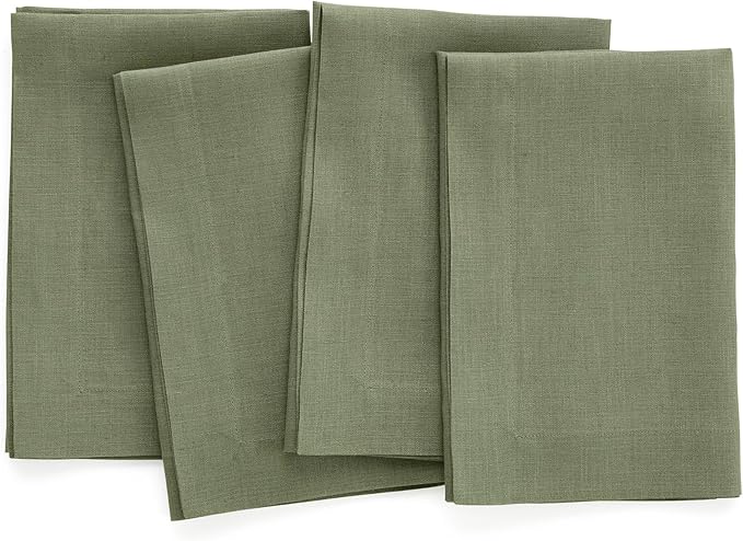 Solino Home Linen Napkins Set of 4-100% Pure Linen Oil Green Dinner Napkins Cloth 20 x 20 Inch for New Year - Fete, Handcrafted and Machine Washable