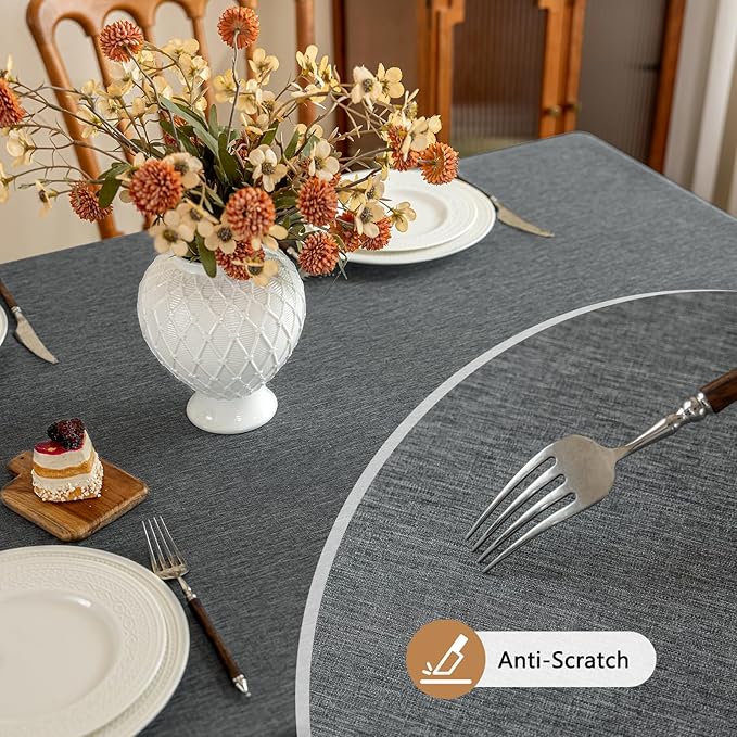 Faux Linen Fabric Rectangle Grey Table Cloth, 55 x 70 Inch Textured Stain Resistant & Washable Gray Rectangular Tablecloth, Reusable for Dinning Kitchen Party,