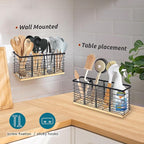Suli Extra Large Kitchen Utensil Holder Countertop with 4 Compartments,Matte Black Metal holder with Wooden Base for Countertop,Farmhouse Utensil Organizer for counter,Rustic Cooking Utensil Organizer