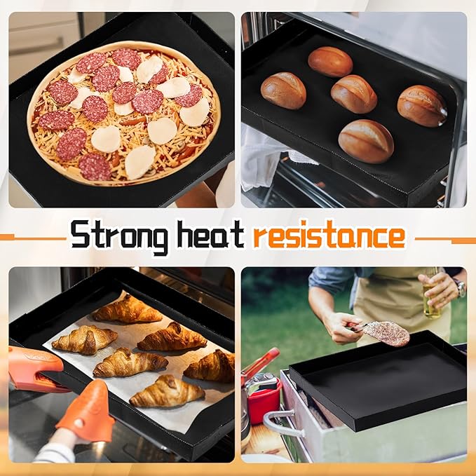 Teenyyou 4 Pcs 8.5 x 11.5 x 1 Inch Non-stick PTFE Oven Trays Reusable Solid Black Baking Basket Easy Clean Heat Resistant Quick Oven Accessories for Cooking Heating Chips Chicken in Restaurant Kitchen